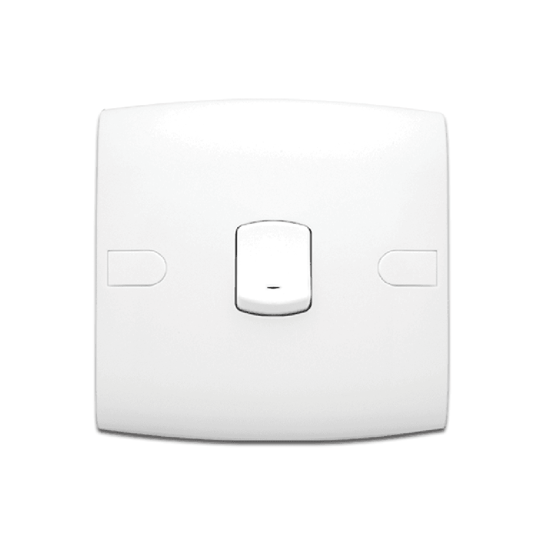 Alfanar AB104 20A double pole electrical switch with LED indicator 7x7 available in white, beige, and remal finishes for heavy appliances.