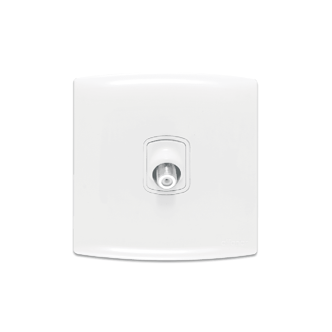 Alfanar AB110A 1 gang angular satellite coaxial socket 7x7 available in white and beige finishes for residential media wiring.