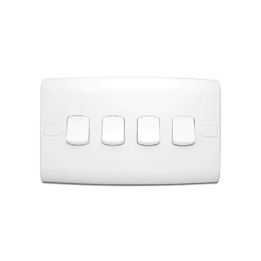 Alfanar AB2402 rectangular 7x14 4 gang 2 way 10A electrical switch available in white, beige, and remal finishes for commercial wiring.