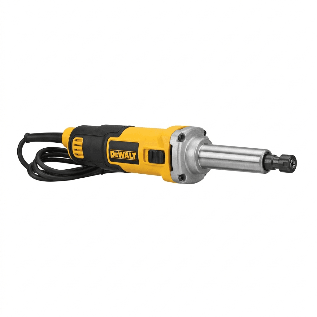 DeWALT 450W Slim Long Nose Die Grinder with rubber grip and slide switch for precision metal finishing.