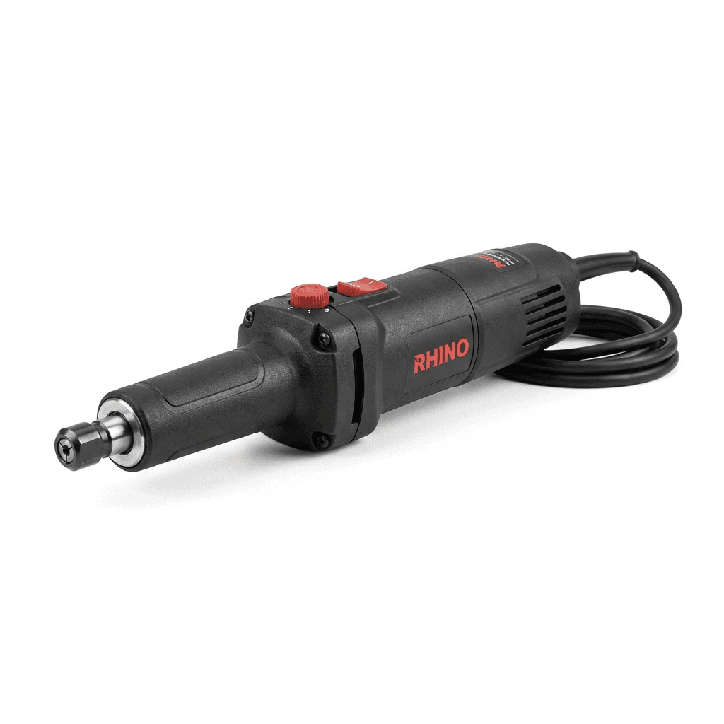 Rhino 600W Die Grinder with variable speed dial and 6mm collet for professional industrial grinding.