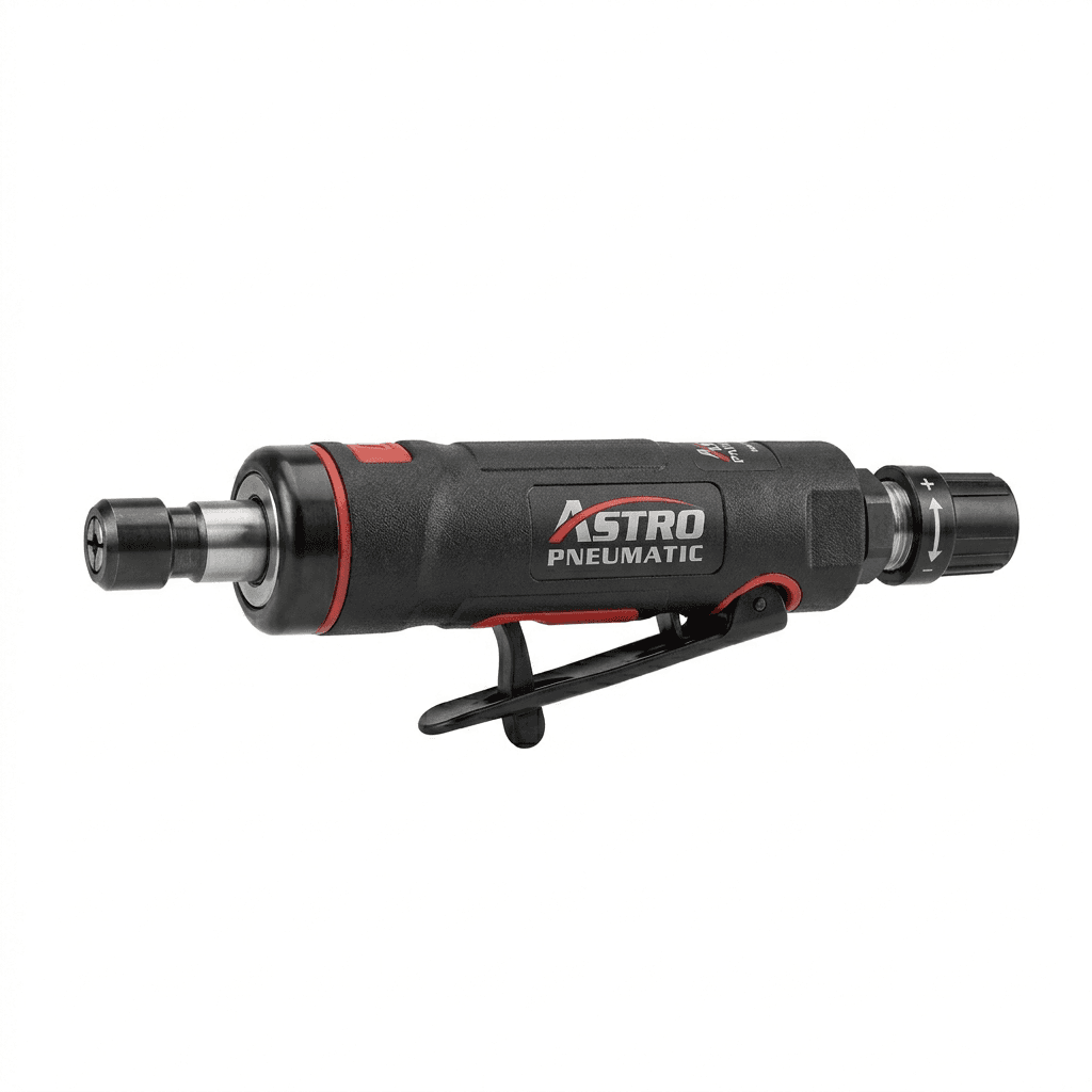 Astro 1245 1/4" Air Die Grinder with silver body and safety lever for precision pneumatic grinding.