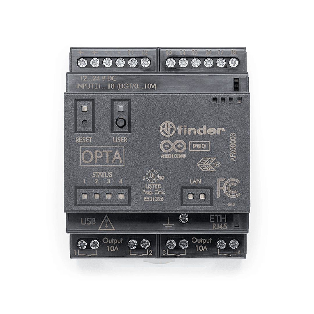 Arduino Opta Lite micro PLC DIN-rail module showing Ethernet port, USB-C, and electrical terminals. - Thumbnail 2