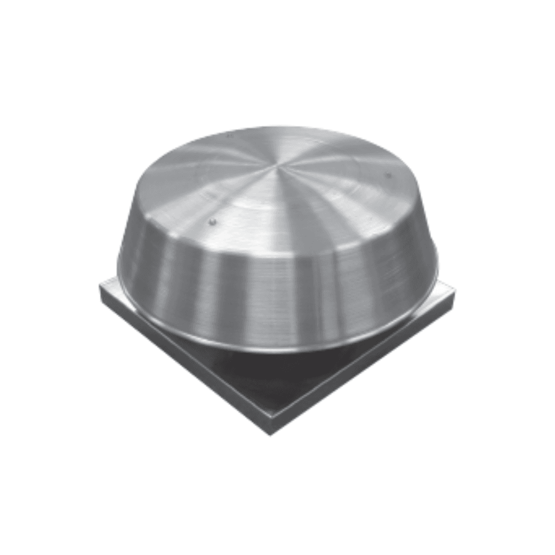 PennBarry spun aluminum roof-mounted weather cap showing integrated base and built-in birdscreen for commercial HVAC systems.