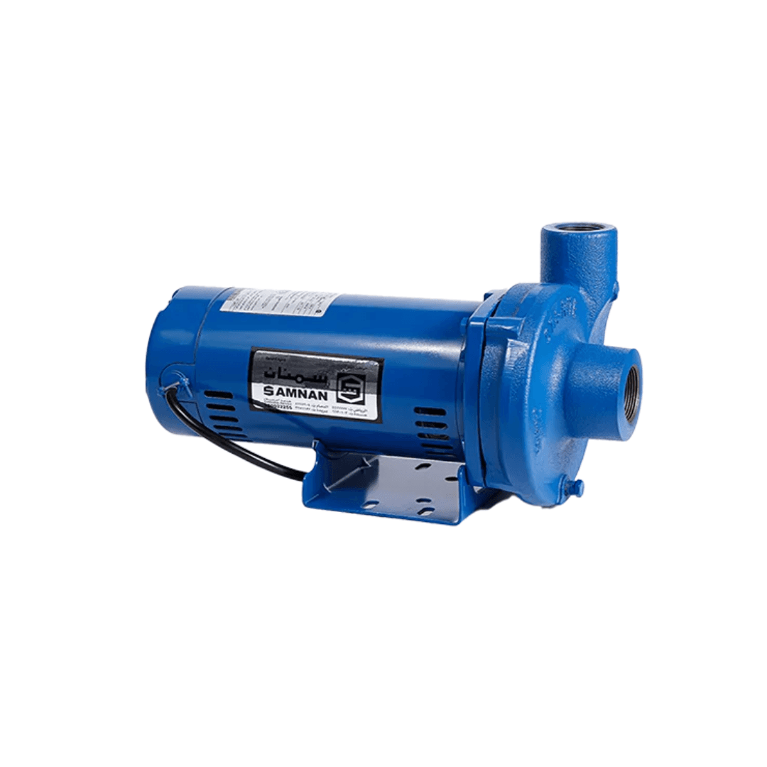 Samnan 1 HP USA-made cast iron water transfer pump featuring a 1.25-inch suction and 1-inch discharge port.