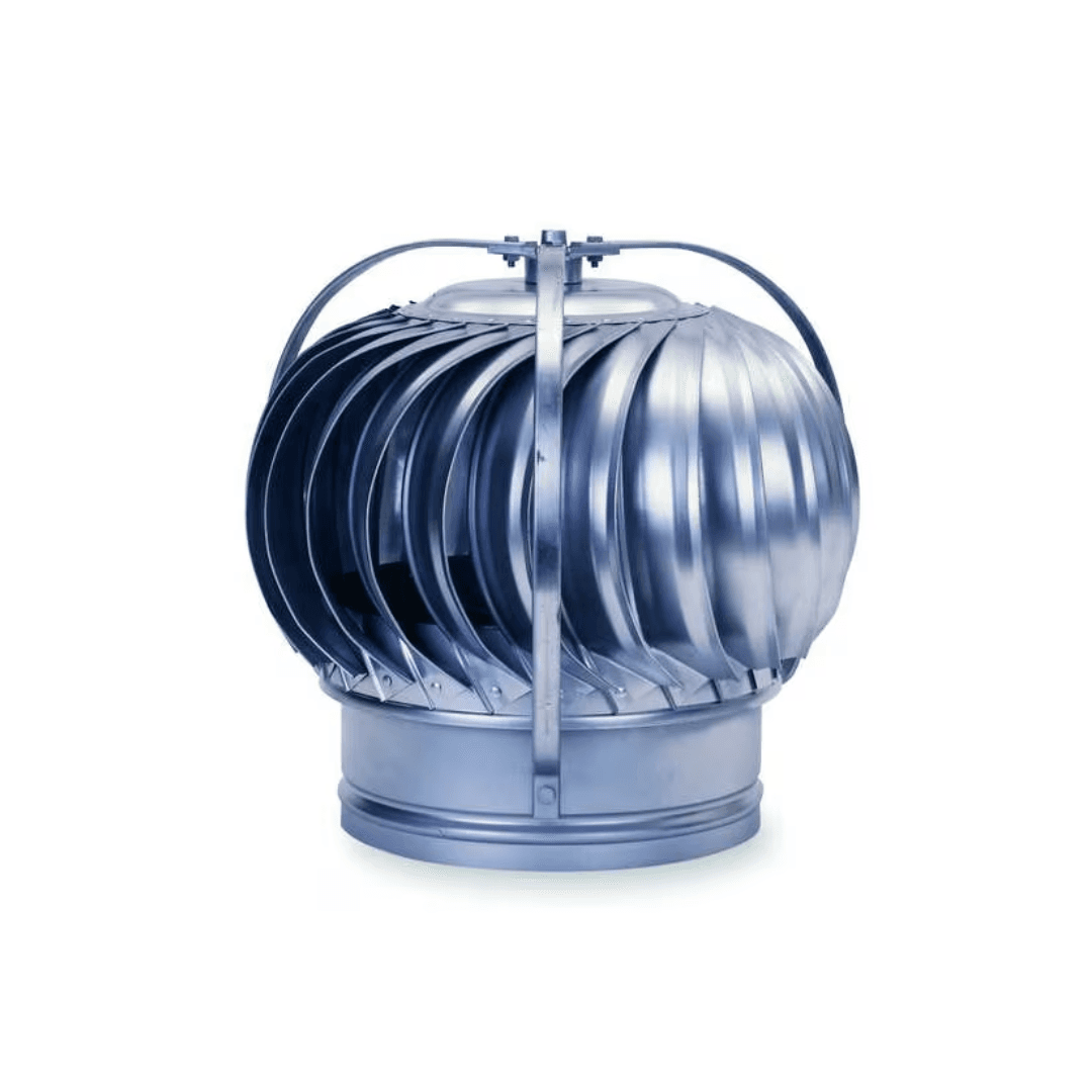 Galvanized steel wind-driven turbine exhaust ventilator with 6-inch throat and aluminum bracing.