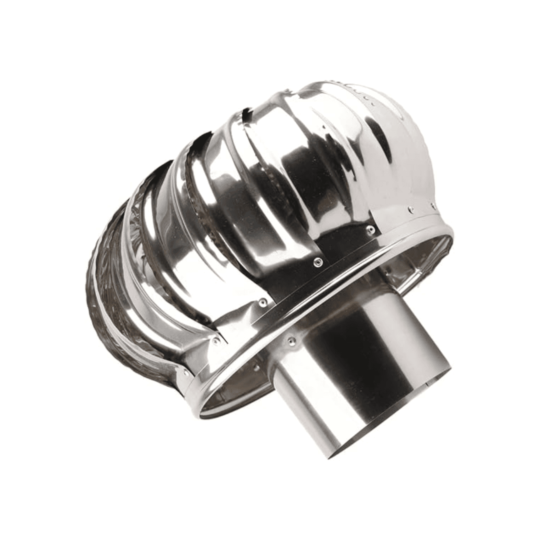 OVAQUIXI 110mm polished stainless steel automatic roof ventilator and chimney hood for residential and commercial airflow.