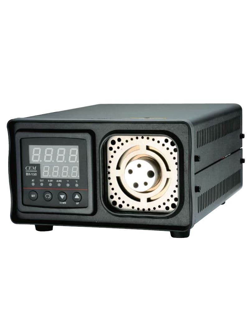 CEM BX-150 dry-well temperature calibrator showing the multi-well interface and digital temperature control.