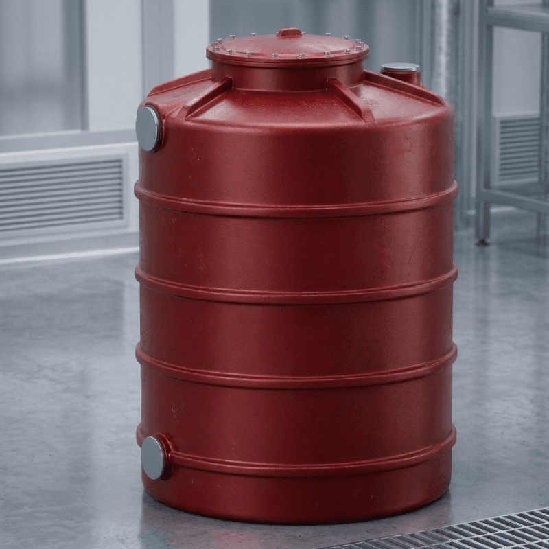 Custom rectangular FRP fiberglass chemical storage tanks with heavy-duty structural reinforcement ribs in a manufacturing workshop.