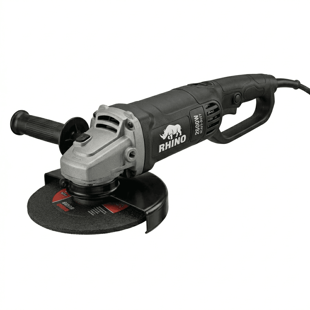 Rhino RH492 2600W 230mm heavy-duty angle grinder for industrial cutting and grinding tasks.