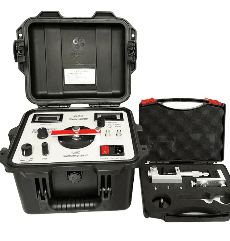 HUATEC HG-5026 portable vibration calibrator featuring a wide frequency range for industrial sensor verification.