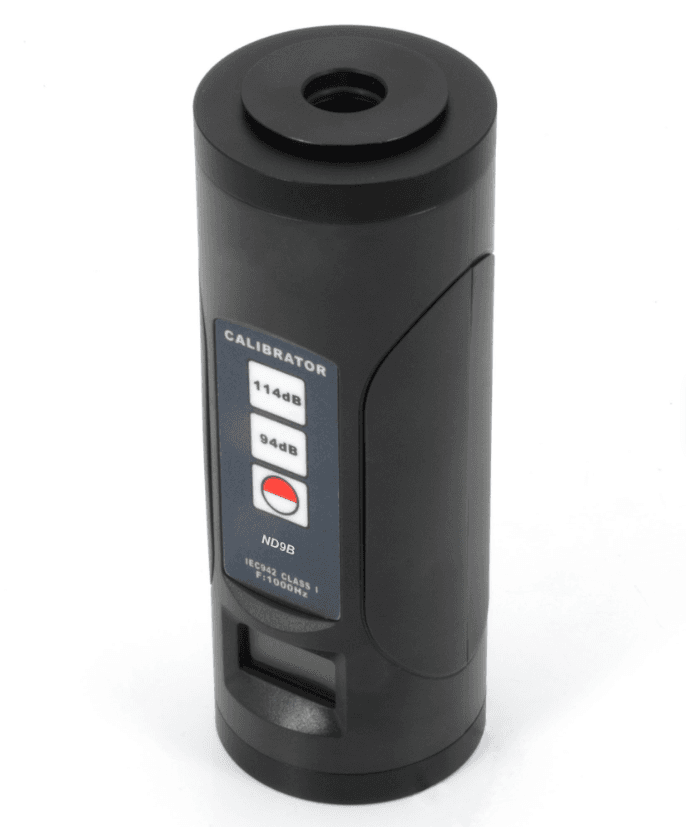 LANDTEK ND9B sound level calibrator showing the acoustic coupling port for sound meter verification.