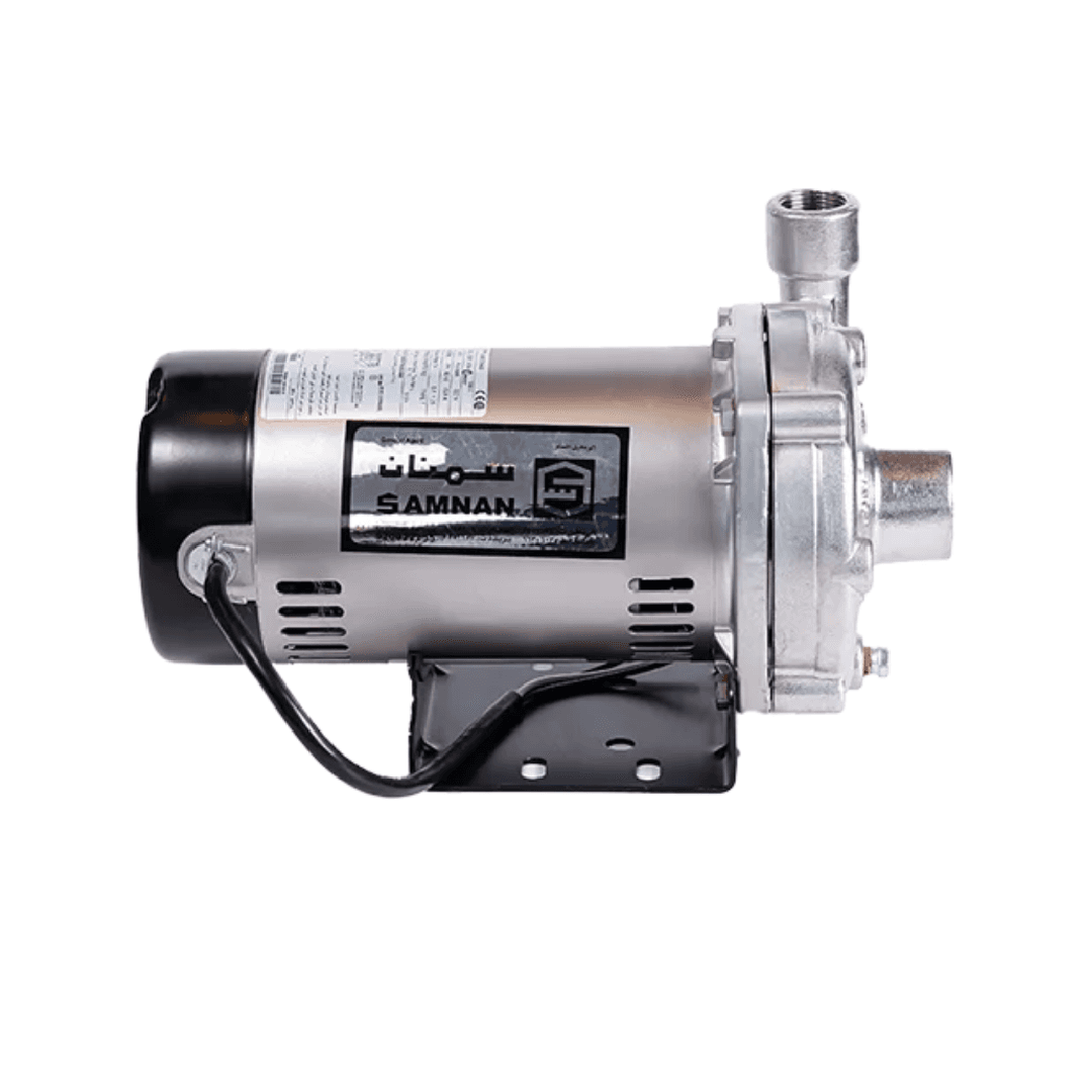 Samnan 0.5 HP USA-made stainless steel water booster pump featuring a brass impeller, 1.25-inch suction, and 1-inch discharge port.