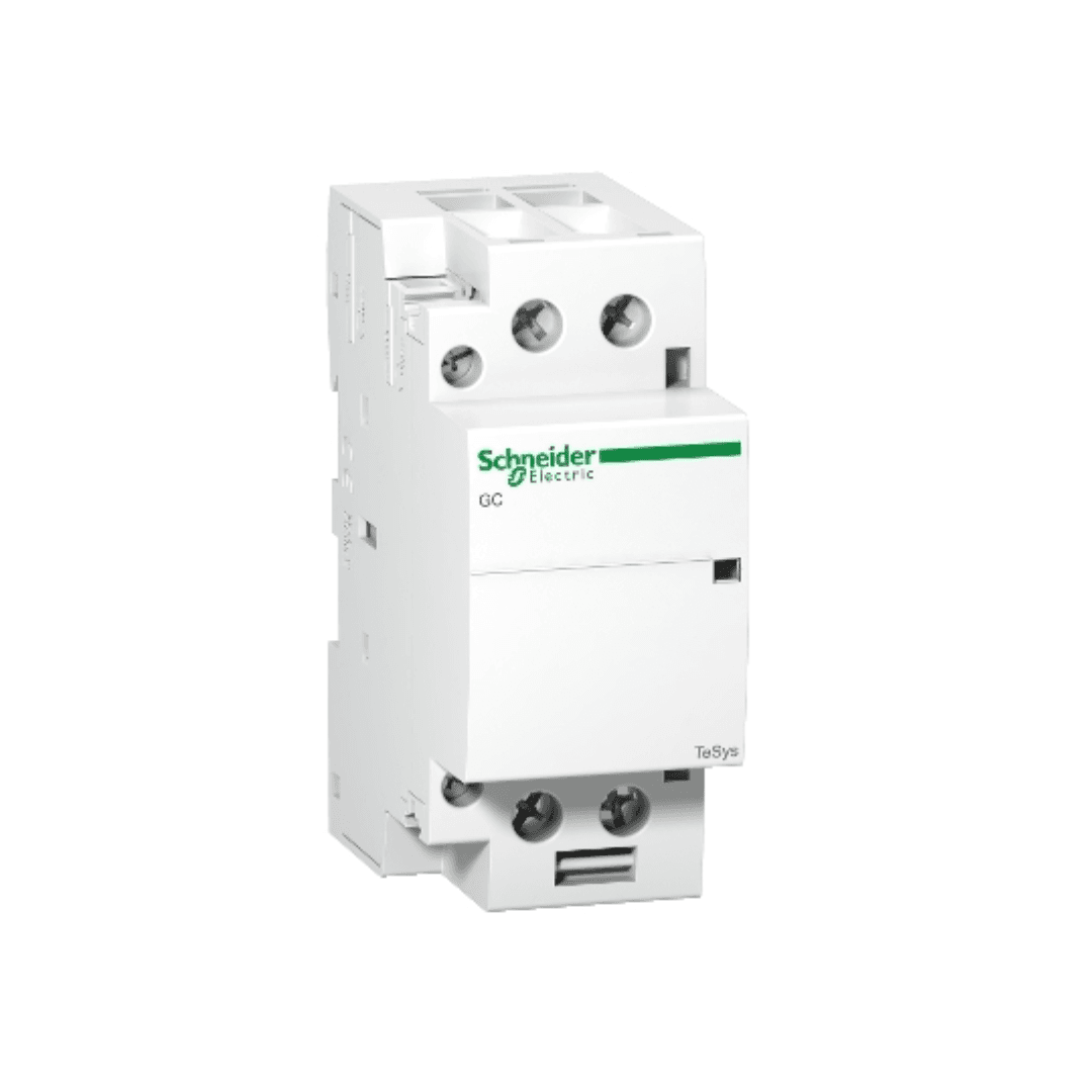 Schneider Electric TeSys GC4020M6 40A modular contactor with 2NO contacts for DIN rail mounting.