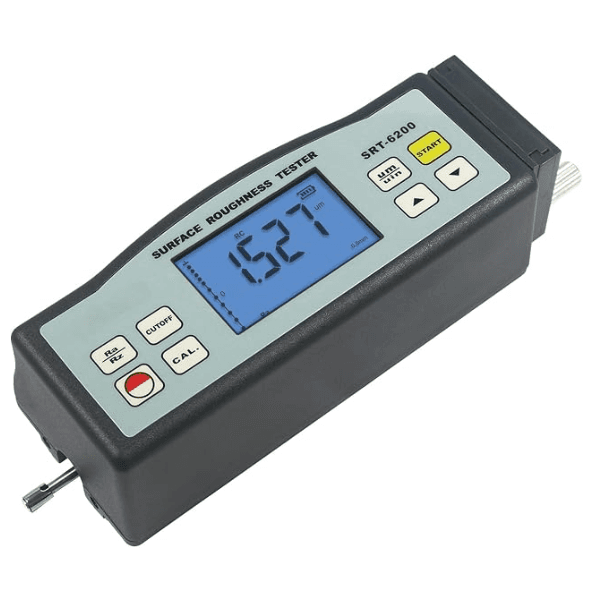 Landtek SRT-6200 portable surface roughness tester with a digital screen displaying professional roughness parameters for machined components.
