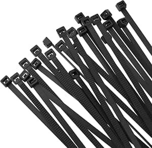 Tevado 12-inch black nylon cable ties 100 pack featuring self-locking design and heavy-duty tensile strength.