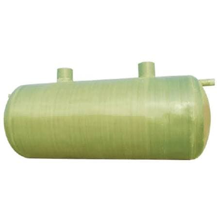 Custom large green horizontal FRP fiberglass septic tank featuring multiple raised inspection turrets for underground wastewater installation.