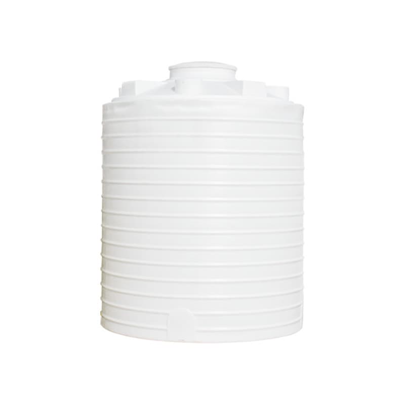 White custom vertical storage tanks with heavy-duty structural ribs and top manhole access.